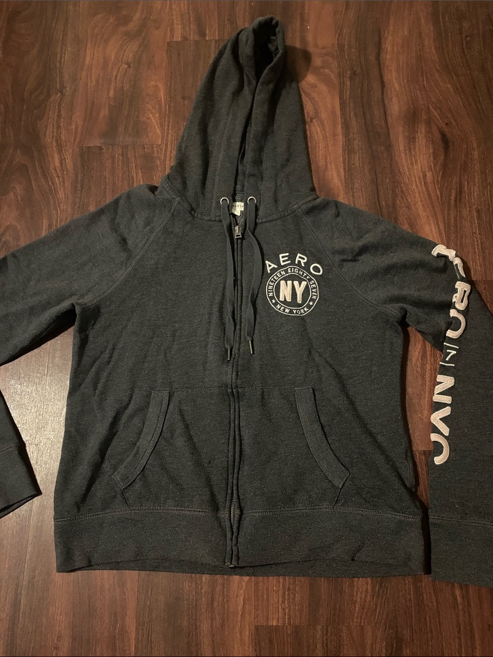 Aeropostale Charcoal Gray Zip Hoodie with NY Logo